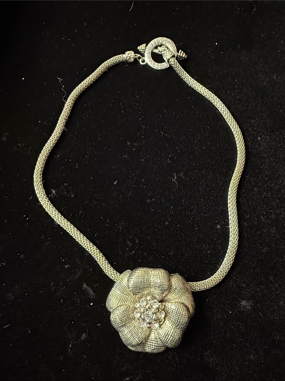 Brighton Silver Flower Pendant Necklace with Crystal Center